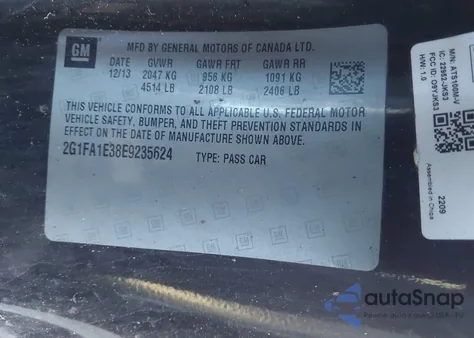 2014 Chevrolet Camaro 2Ls из США, поврежденный, VIN 2G1FA1E38E9235624